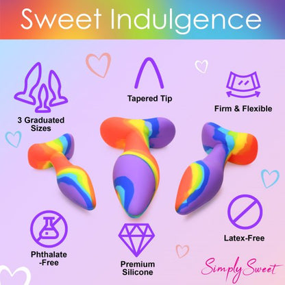 3 Piece Rainbow Silicone Butt Plug Set