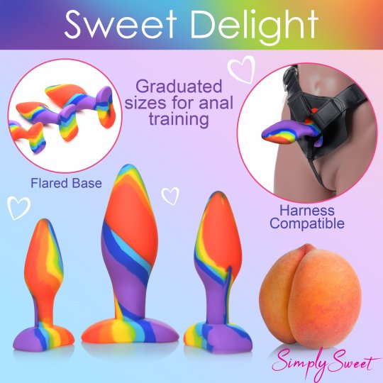 3 Piece Rainbow Silicone Butt Plug Set