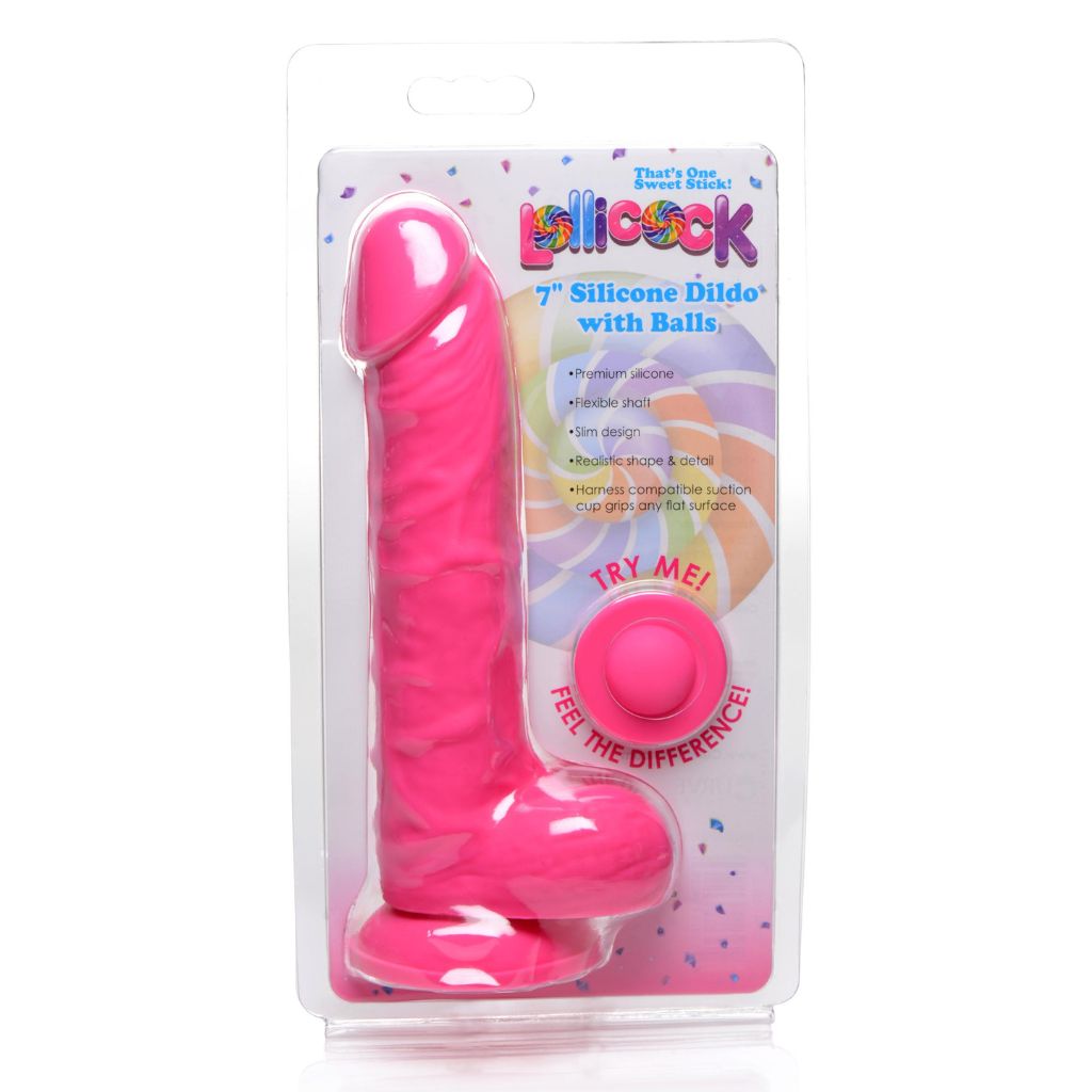 7 Inch Silicone Dildo with Balls - Cherry