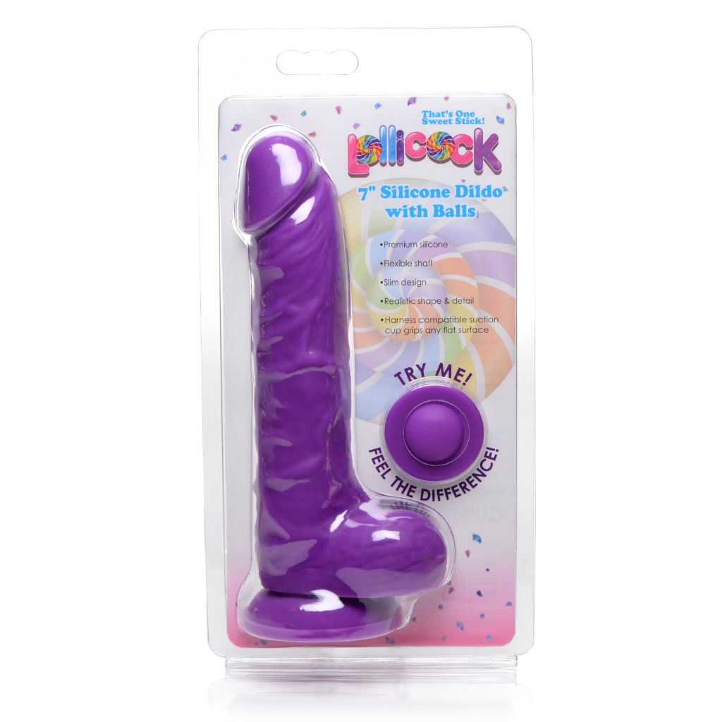 7 Inch Silicone Dildo with Balls - Grape