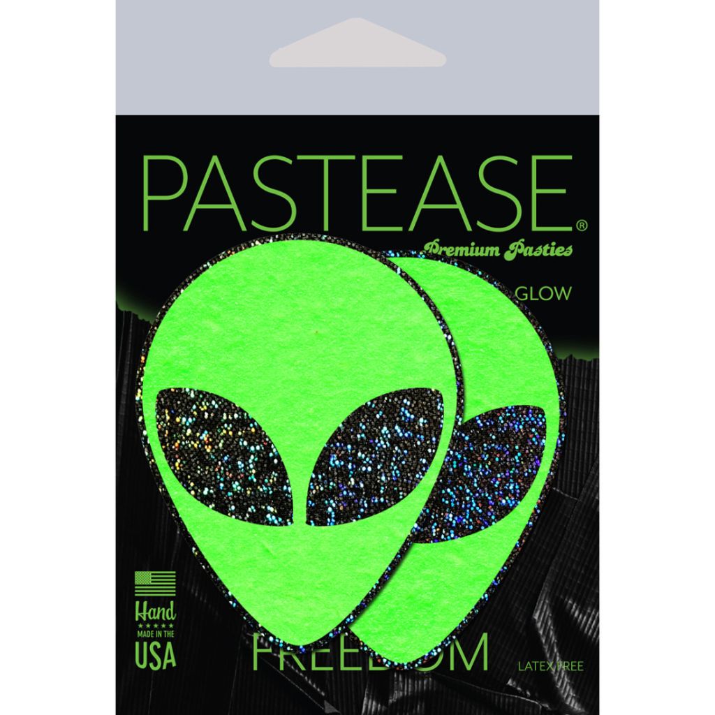 Alien: Glow-In-The-Dark with Glittering Black Eyes Nipple Pasties by Pastease® o-s