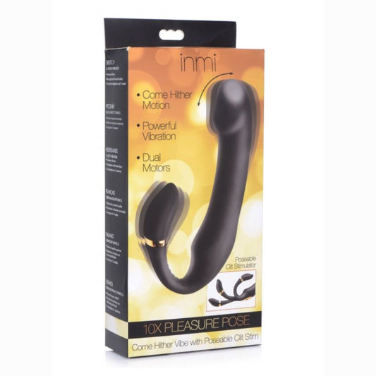 10X Pleasure Pose Come Hither Silicone Vibrator with Poseable Clit Stimulator