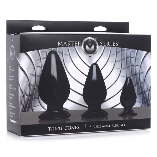 Triple Cones 3 Piece Anal Plug Set - Black