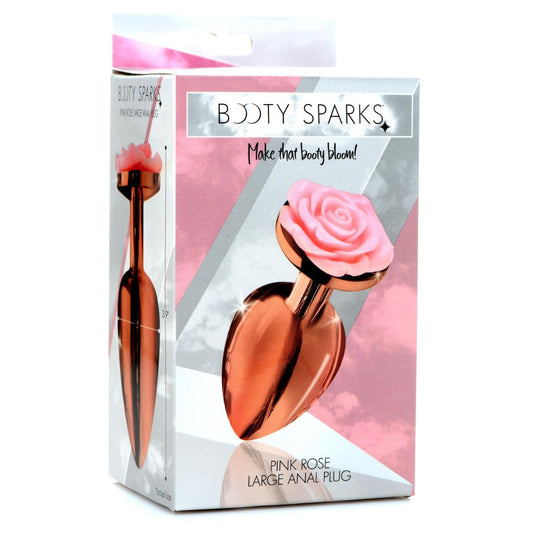 Rose Gold Anal Plug with Pink Flower - Large