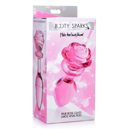 Pink Rose Glass Anal Plug - Large