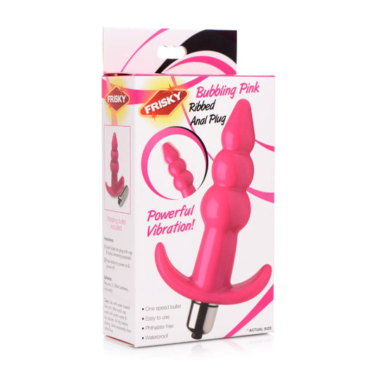 Ribbed Vibrating Butt Plug - Pink