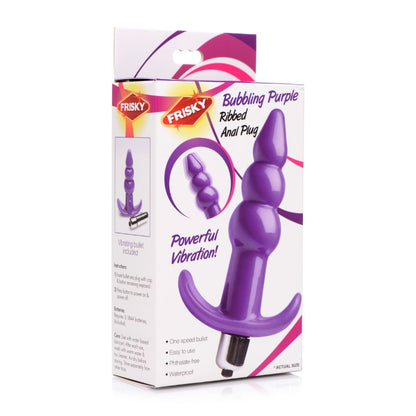 Ribbed Vibrating Butt Plug - Purple