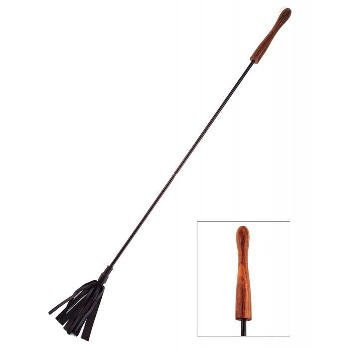 Rouge Leather Riding Crop w-Rounded Wooden Handle