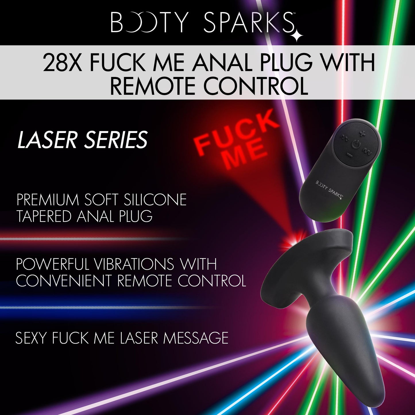 28X Laser Fuck Me Silicone Anal Plug with Remote Control - Small