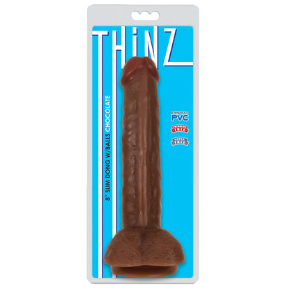 8 Inch Slim Dildo with Balls - Dark