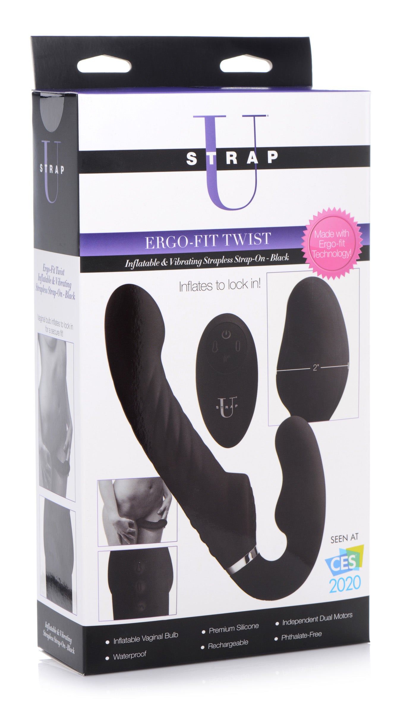 Ergo-Fit Twist Inflatable Vibrating Silicone Strapless Strap-on - Black