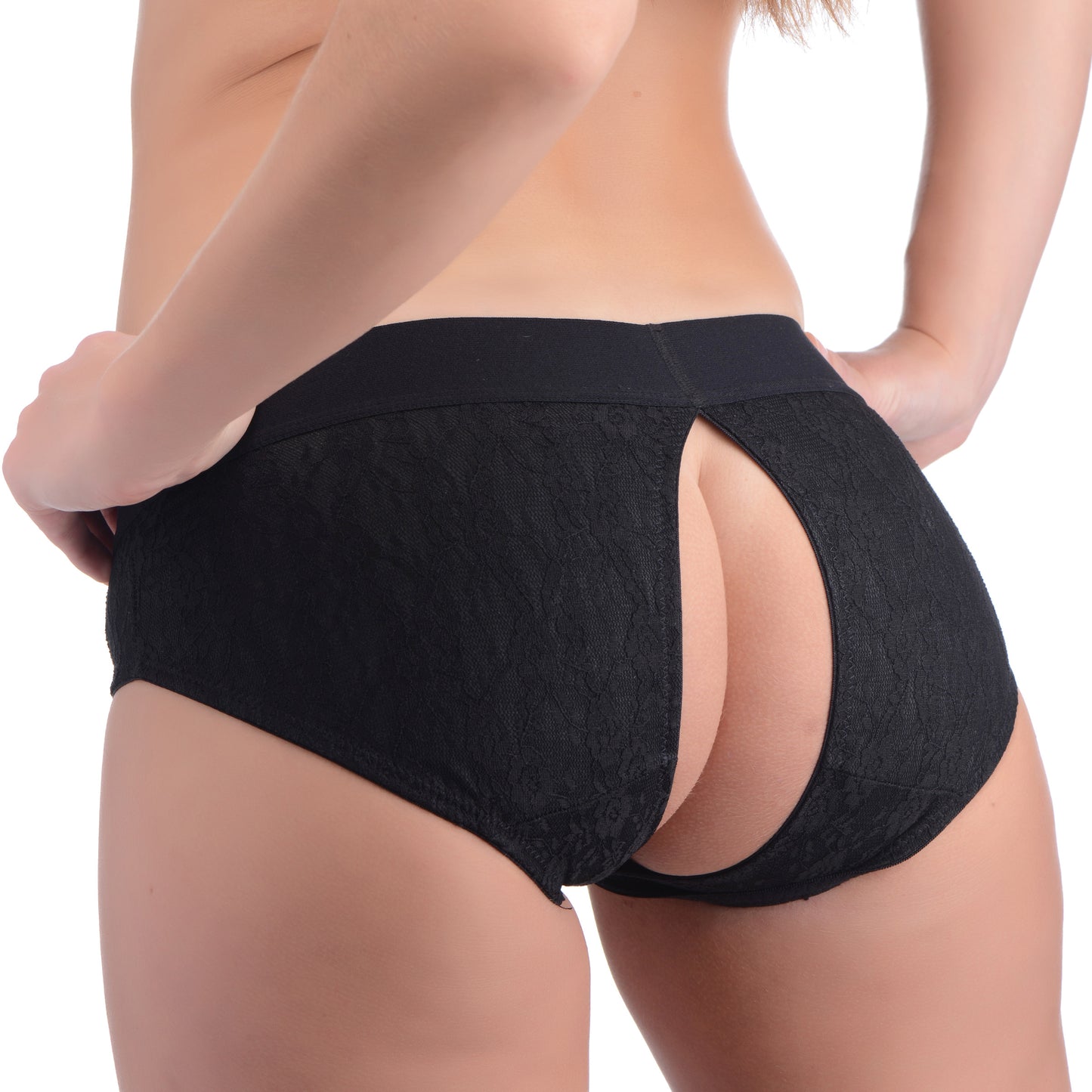 Lace Envy Black Crotchless Panty Harness - L-XL
