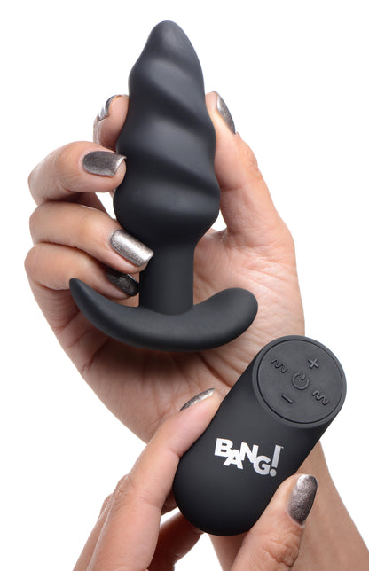 Remote Control 21X Vibrating Silicone Swirl Butt Plug - Black