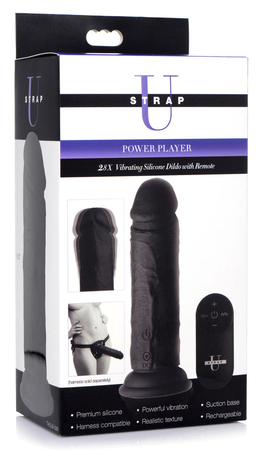 Power Player 28X Vibrating Silicone Dildo with Remote - Black