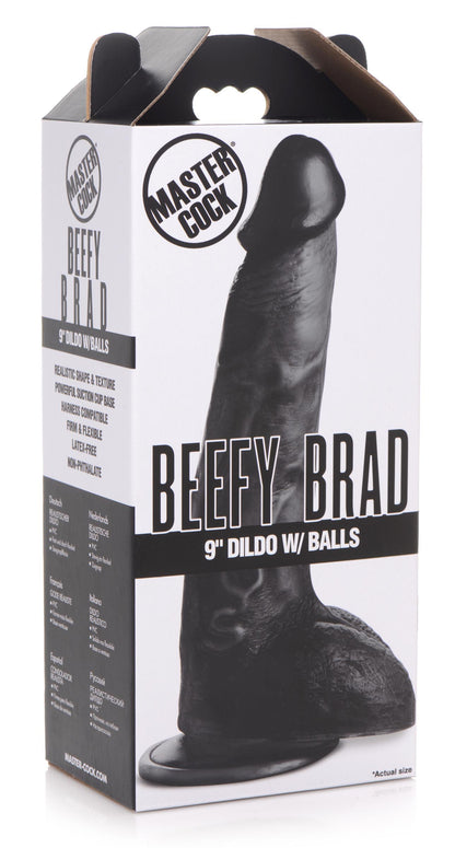 Beefy Brad 9 inch Dildo with Balls - Black