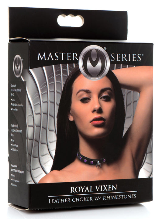 Royal Vixen Leather Choker with Rhinestones - Purple