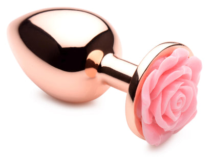 Rose Gold Anal Plug with Pink Flower - Large