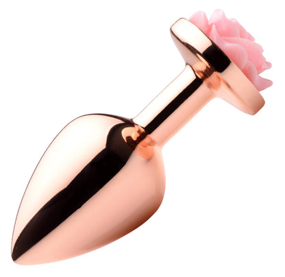 Rose Gold Anal Plug with Pink Flower - Medium