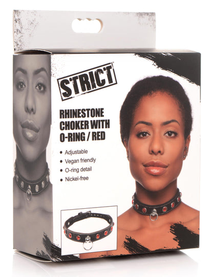 Rhinestone Choker with O-Ring - Red