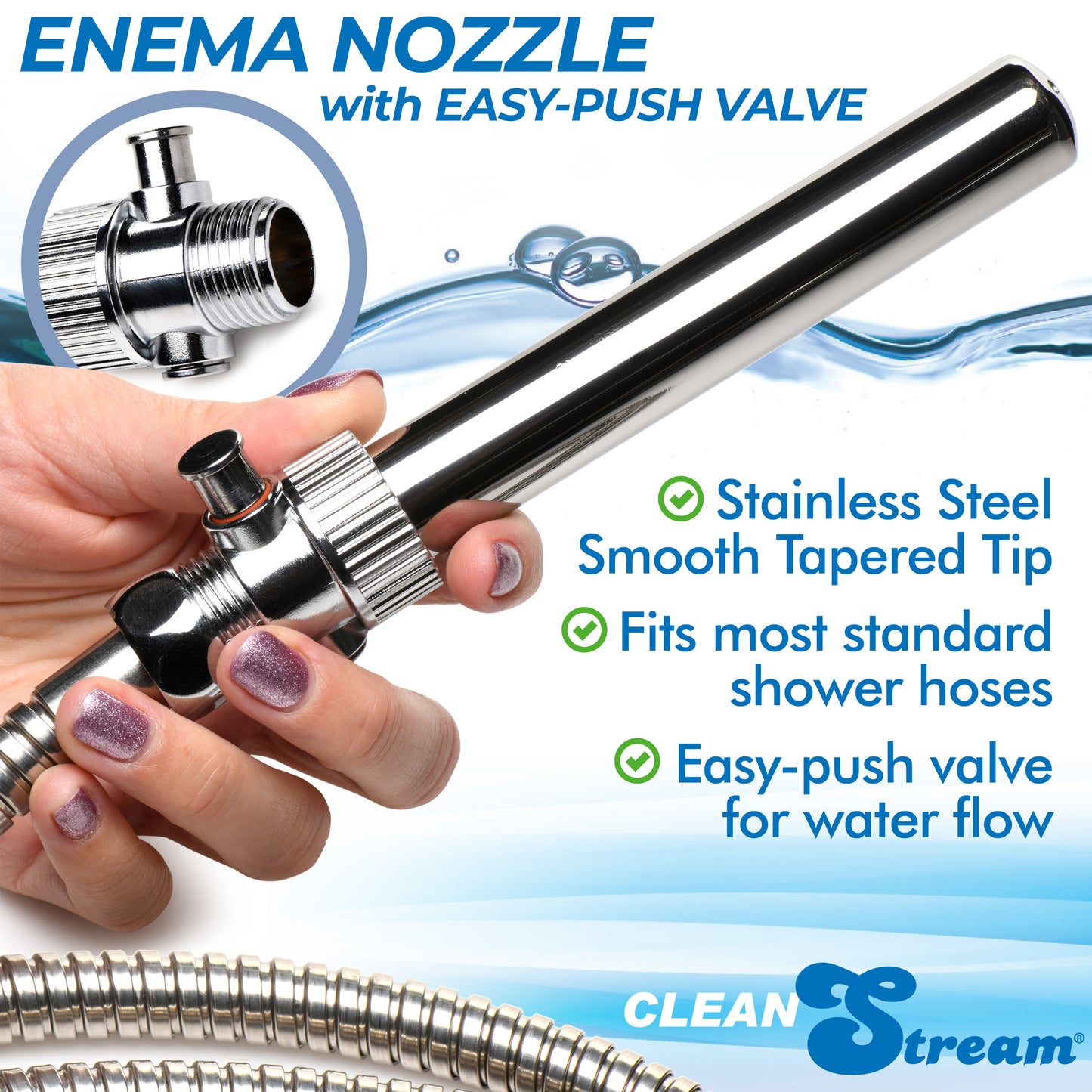 Enema Nozzle with Quick Shut Off/On Valve