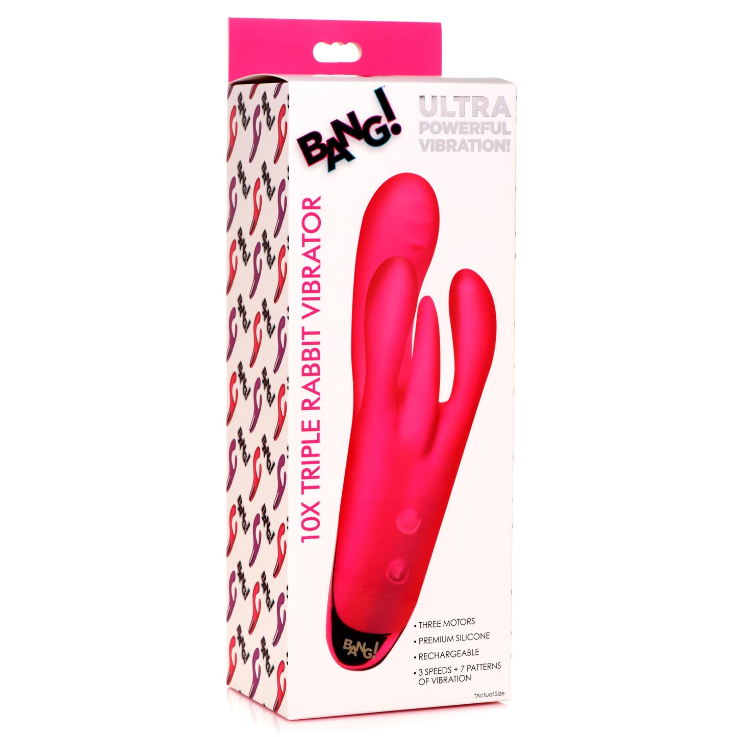10X Triple Rabbit Silicone Vibrator - Pink
