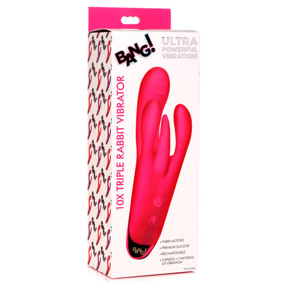10X Triple Rabbit Silicone Vibrator - Pink