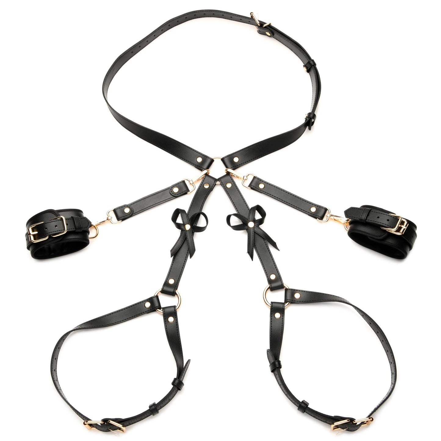 Black Bondage Thigh Harness with Bows - M/L