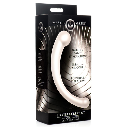 10X Vibra-Crescent Vibrating Silicone Dual-Ended Dildo - Silver