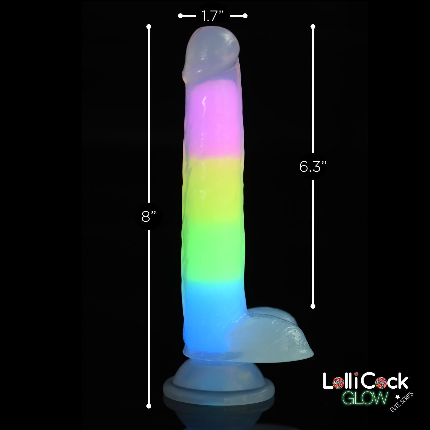 7 Inch Glow-in-the-Dark Rainbow Silicone Dildo with Balls