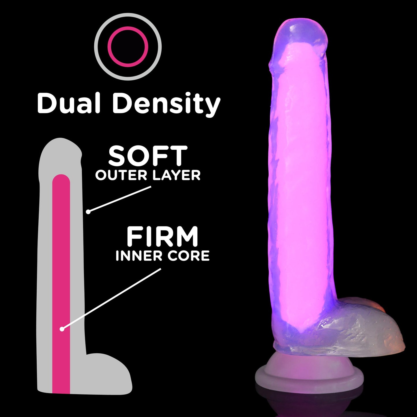 7 Inch Glow-in-the-Dark Silicone Dildo with Balls - Pink