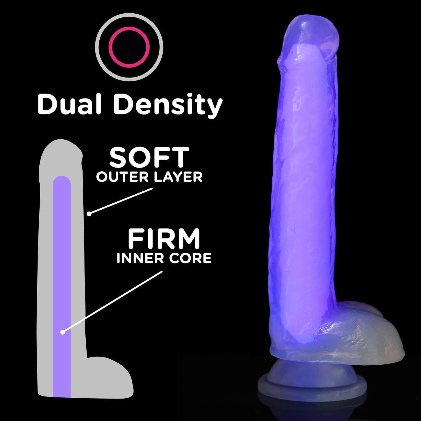 7 Inch Glow-in-the-Dark Silicone Dildo with Balls - Purple