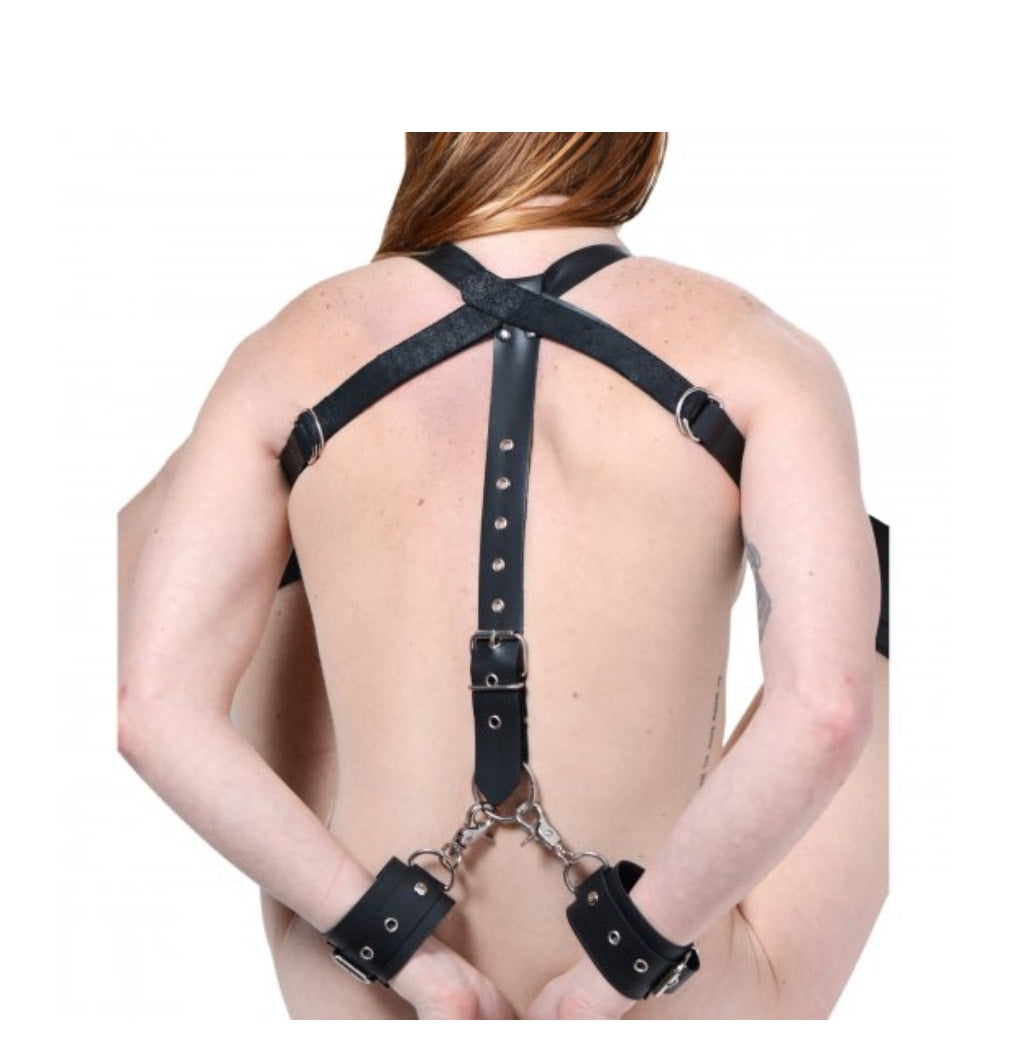 Premium Leather Easy Access Thigh Harness With Wrist Cuffs