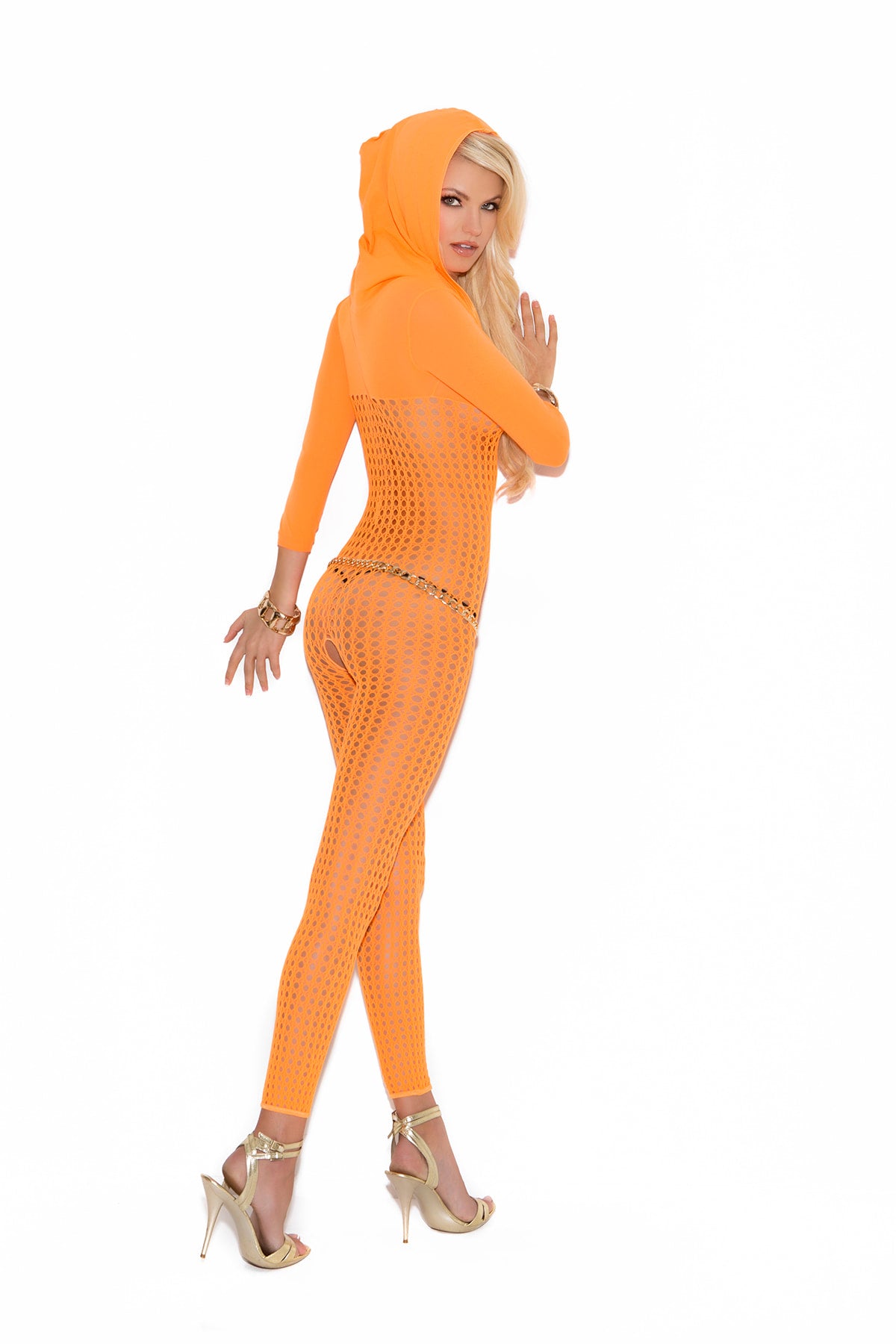 Vivace Crochet 3-4 Sleeve Open Crotch Bodystocking with Hood