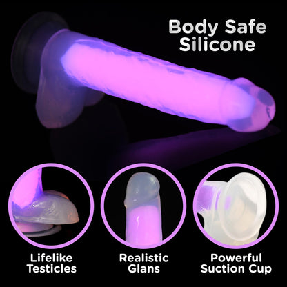 7 Inch Glow-in-the-Dark Silicone Dildo with Balls - Pink